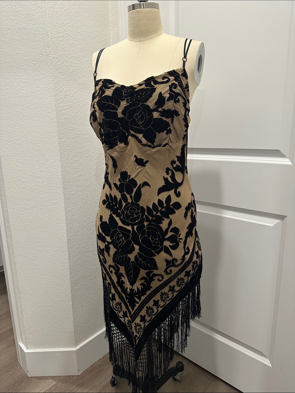 Black Floral Velvet Detail Maxi Dress tan burn out velvet boho festival silk